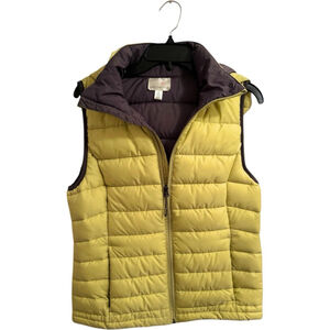 Tangerine Puffer Zip Vest Removable Hood Womens Large Warm Winter Zip Pockets